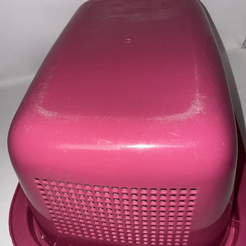Vintage Plastic Basket Pail Bucket Hot Pink Organizer Swing Handle 90's 18x13x8